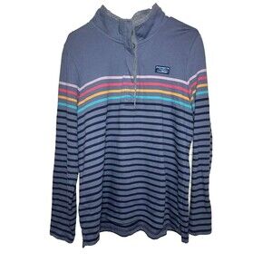 L.L.Bean Quarter Zip Sweater Women Large Blue Cotton Long Sleeve
